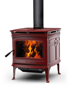 Alderlea T5 Classic LE cast-iron wood stove with Sunset Red porcelain enamel cladding