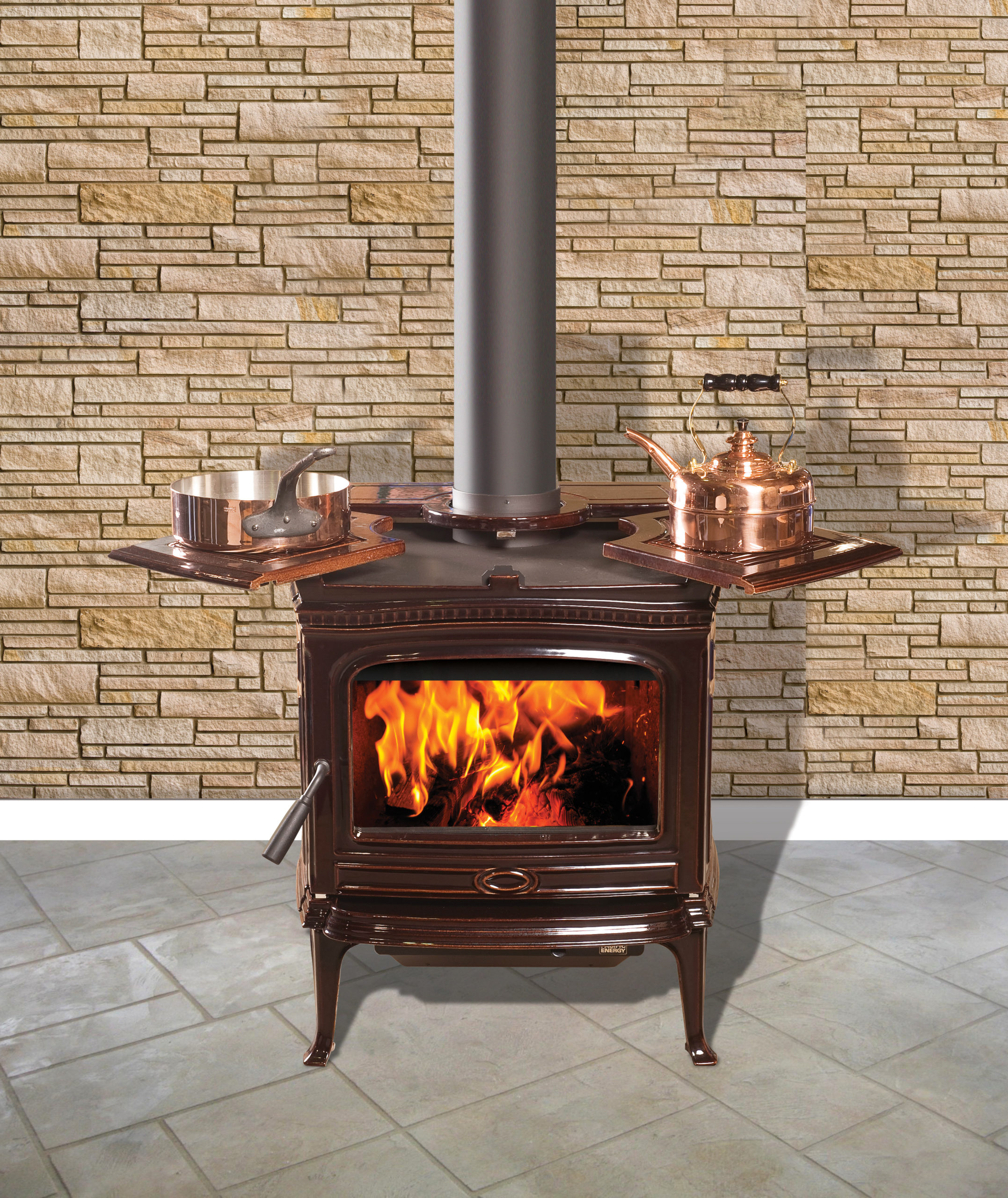 Alderlea T5 Classic LE wood stove in Majolica brown featuring Cast Iron over Steel technology